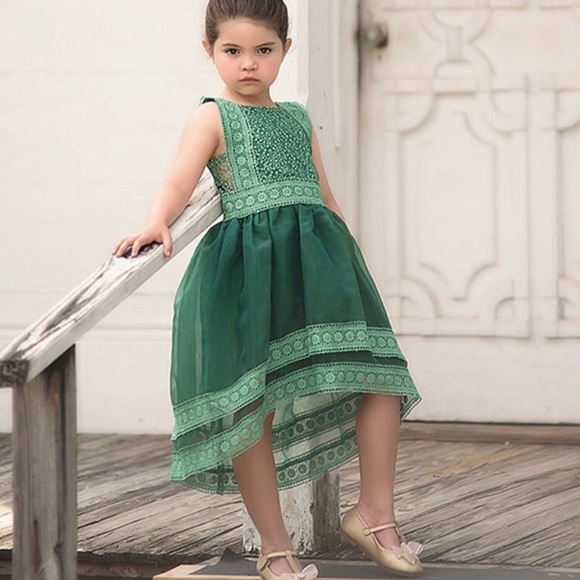 Trish Scully Child Emerald Green Hi-Low Dress Sz 7 - Picture 6 of 6